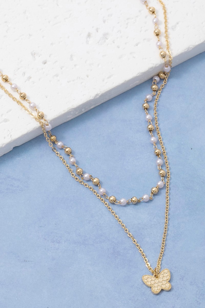 Butterfly Pendant Mixed Layered Chains Necklace