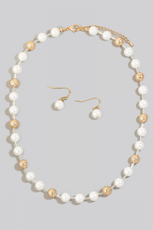 Pearl And Metallic Beaded Necklace Set