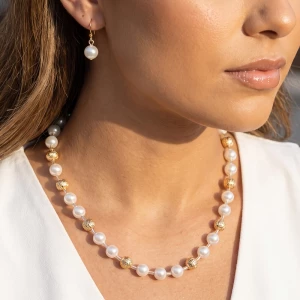 Pearl And Textured Ball Bead Strand Necklace Set
