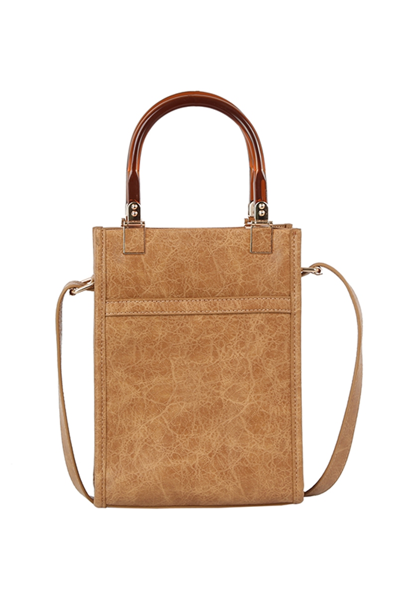 Acrylic Top Faux Leather Satchel Shoulder Bag