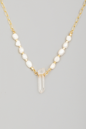 Crystal Pendant Pearl Beaded Chain Necklace