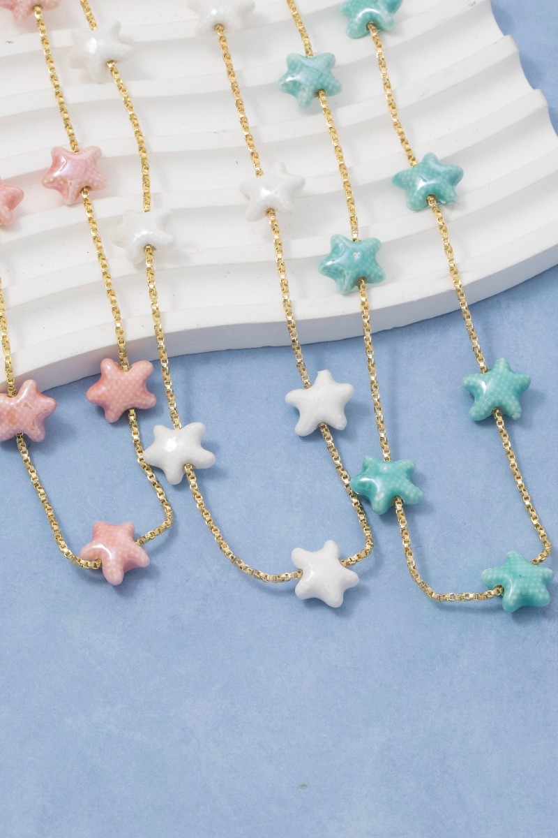 Ceramic Sealife Starfish Station Charms Chain Necklace