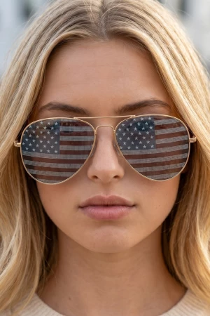 Aviator American Flag Print Metal Sunglasses