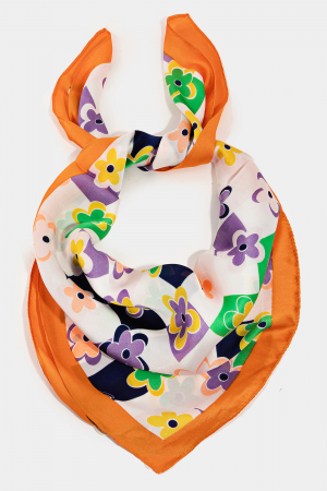 Flower Print Square Bandana Scarf
