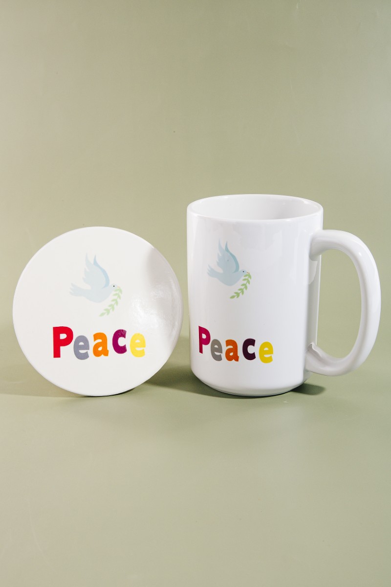 Peace Dove 15 Oz Mug With Matching Coaster Gift Set