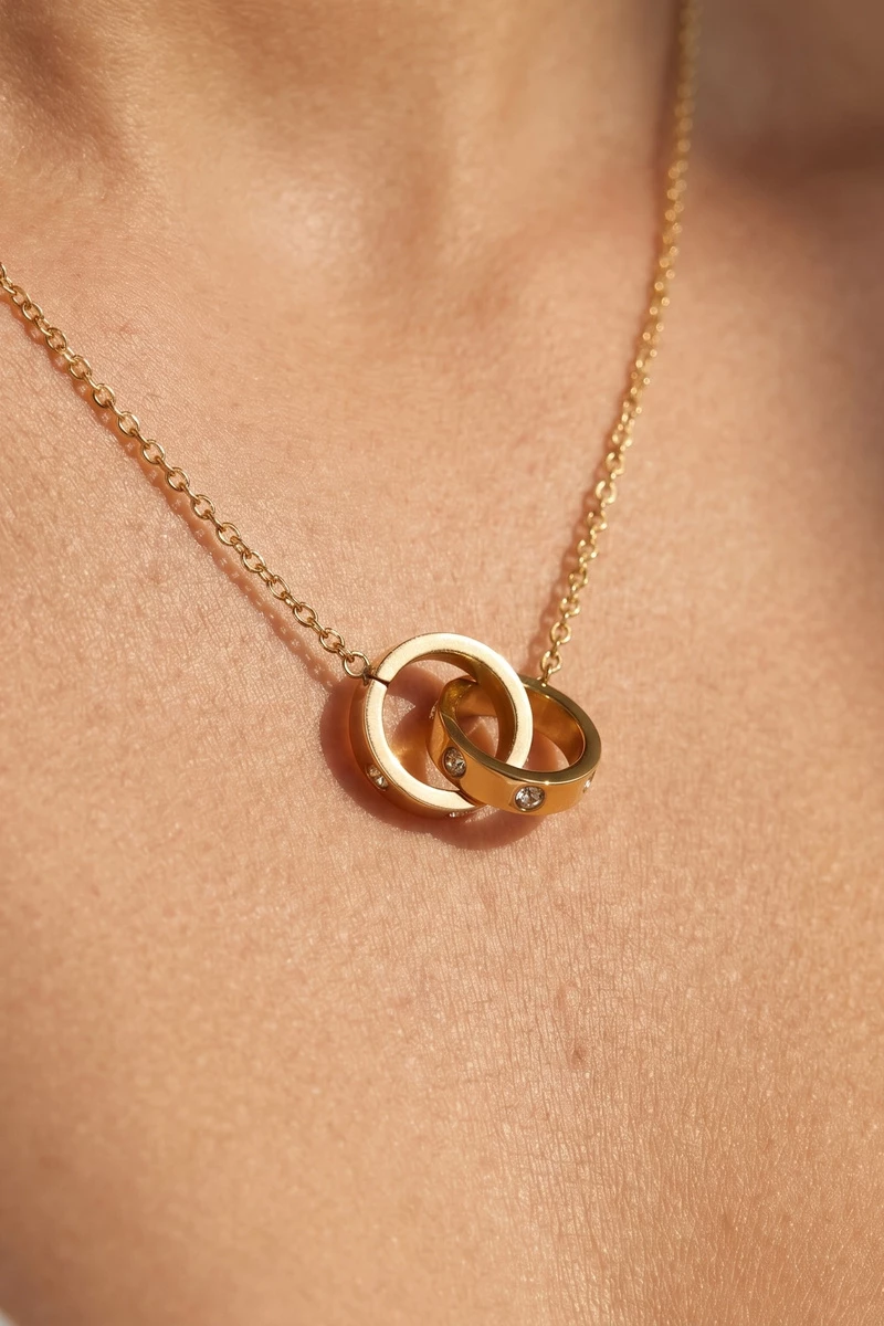 Stainless Steel Double Circle Pendant Necklace