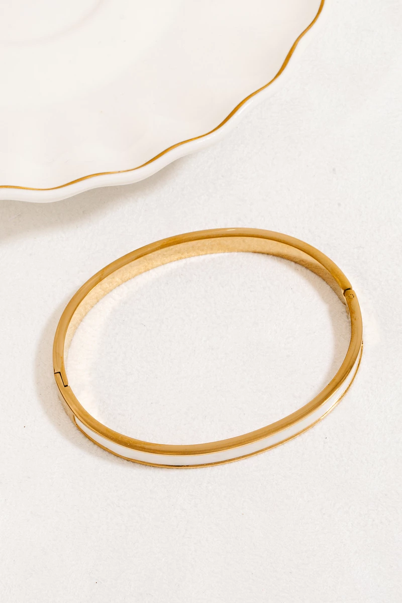 Stainless Steel Inlay Flat Wide Hinge Bangle Bracelet