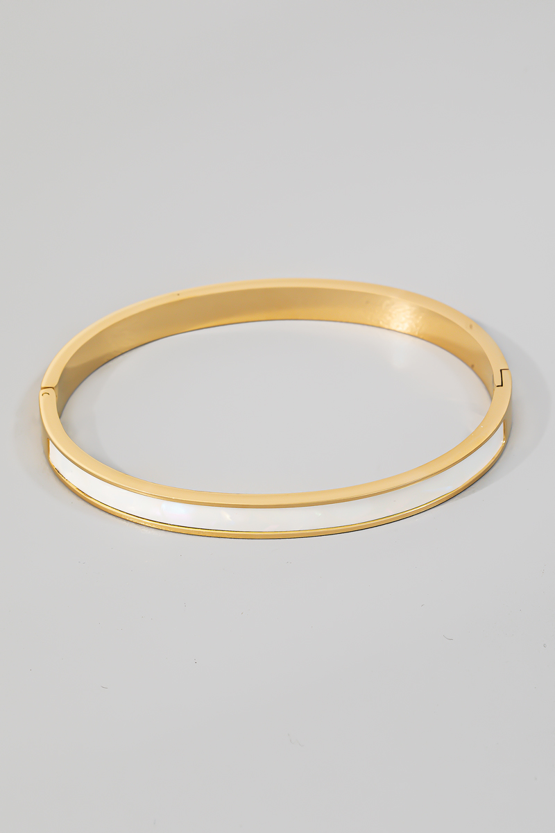 Stainless Steel Inlay Flat Wide Hinge Bangle Bracelet