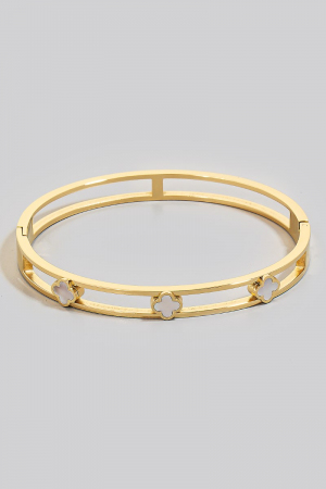 Stainless Steel Clover Station Charms Hinge Bangle Bracelet