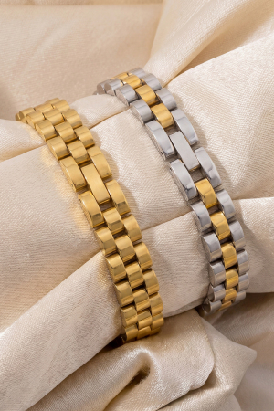 Wide Watch Band Link Paneled Statement Bracelet