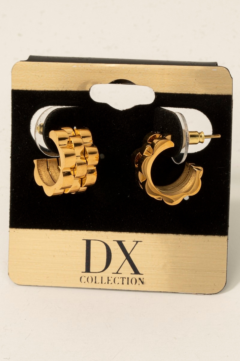 Gold Dipped Two Tone Small Watch Chain Hoop Earrings
