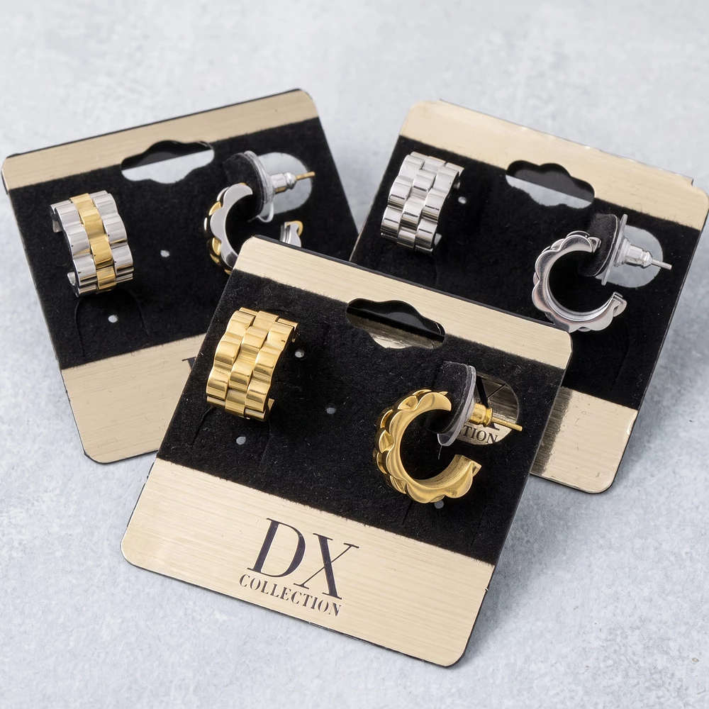 Stainless Steel Scalloped Link Huggie Hoop Earrings