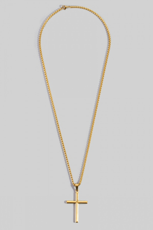 Stainless Steel Cross Pendant Box Chain Necklace