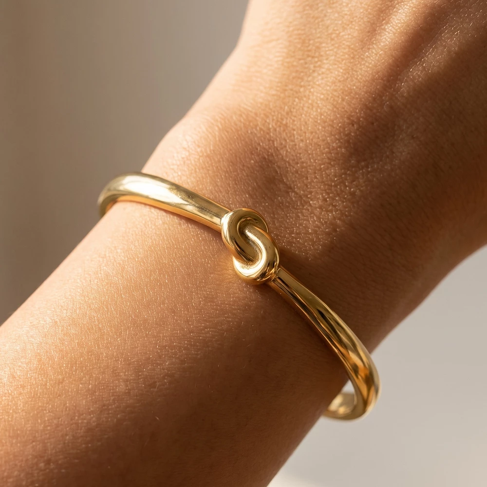 Stainless Steel Love Knot Hinged Bangle Bracelet