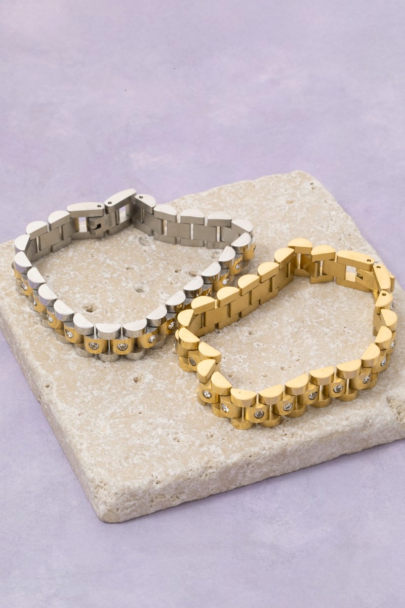 Stainless Steel Studded Watch Chain Bracelet