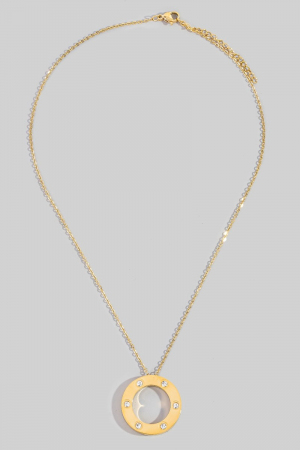 Stainless Steel Studded Hoop Pendant Necklace