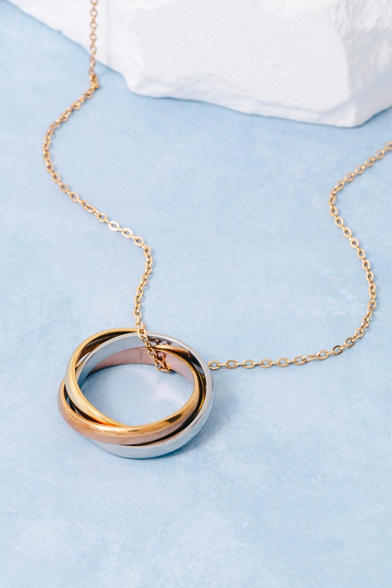 Stainless Steel Two Tone Rings Pendant Necklace