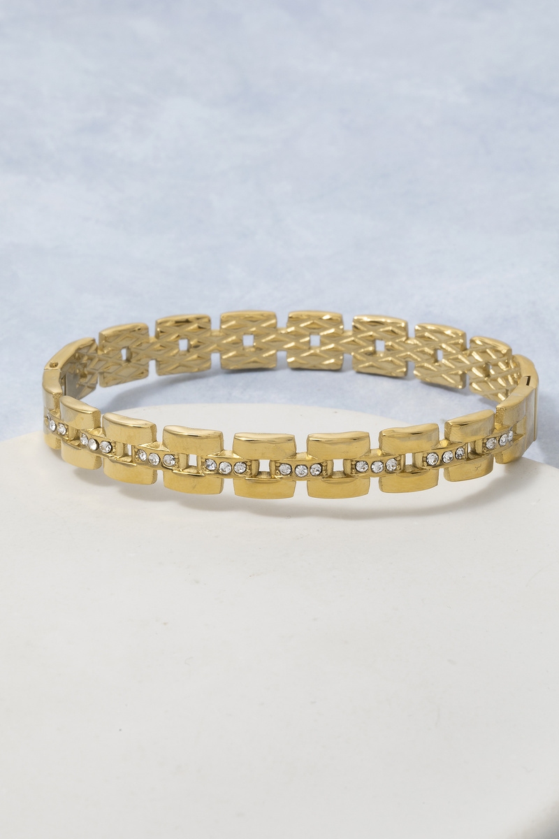 Cz Pave Quilted Link Stretch Bracelet