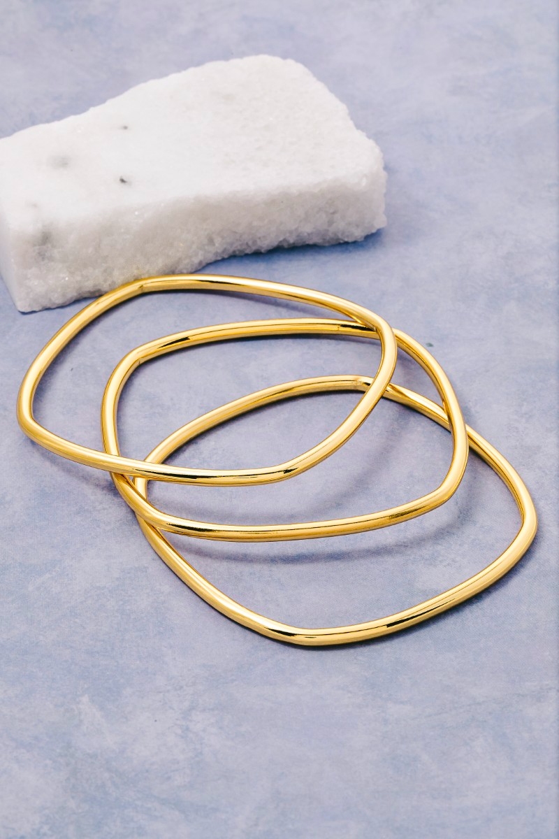 Stainless Steel Three Row Square Bangle Bracelet