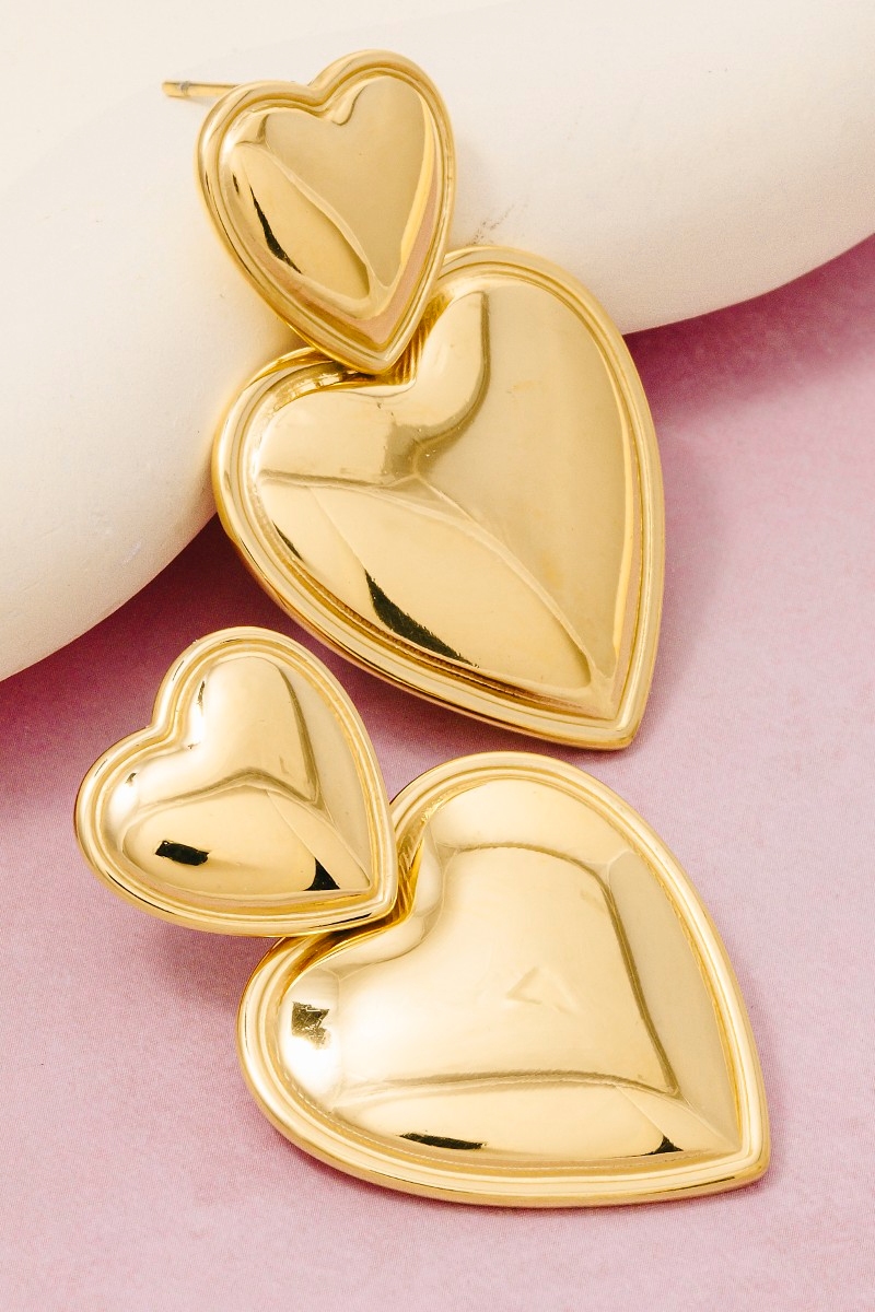 Secret Box Gold Dipped Stainless Steel Double Heart Dangle Earrings