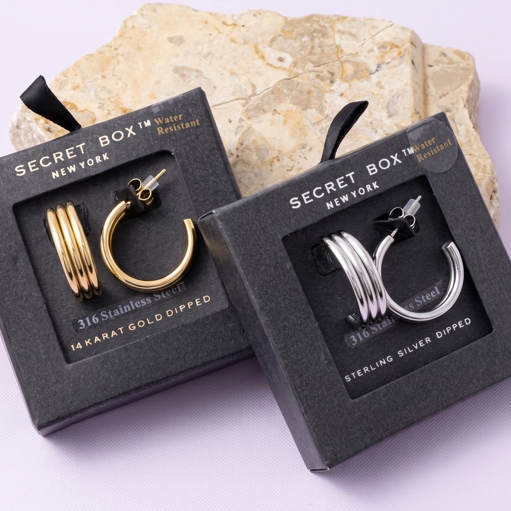 Stainless Steel Triple Band Split Hoop Earrings