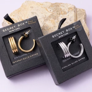 Stainless Steel Triple Band Split Hoop Earrings