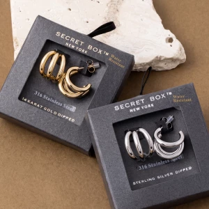 Stainless Steel Chunky Triple Row Hoop Earrings