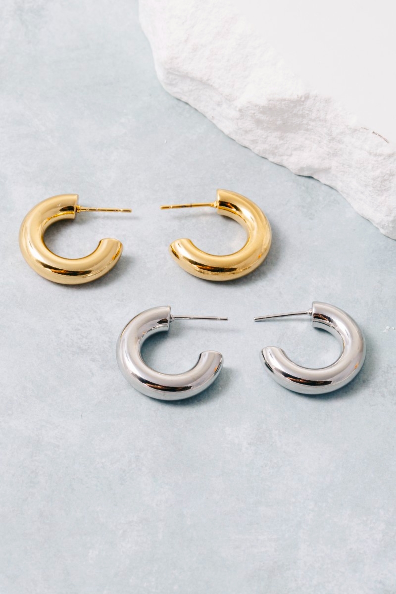 Gold Dipped Chunky Tube Hoop Earrings