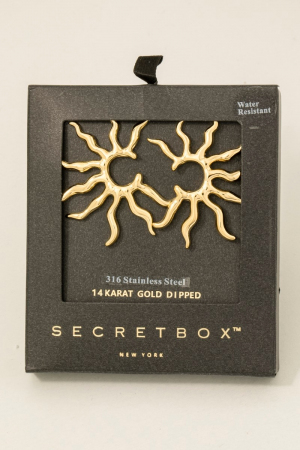 Secret Box Gold Dipped Stainless Steel Shining Sun Stud Earrings