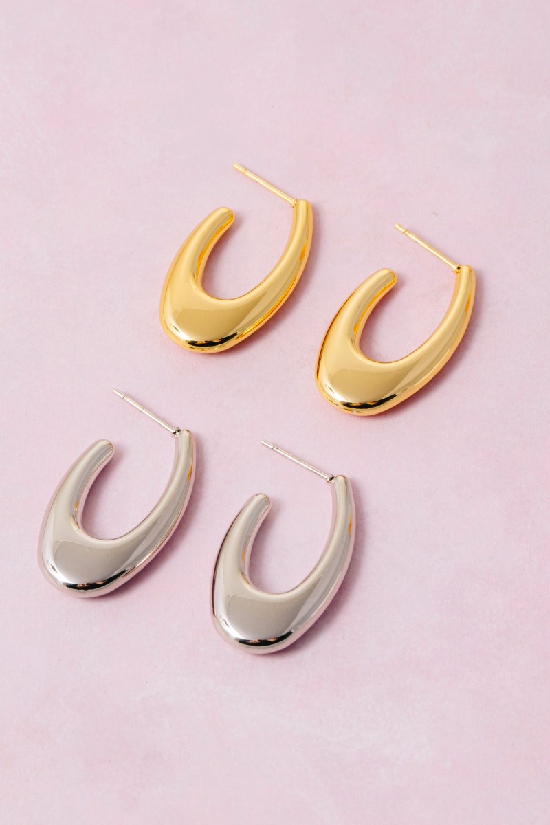 Gold Dipped Puffy Oval Hoop Earrings