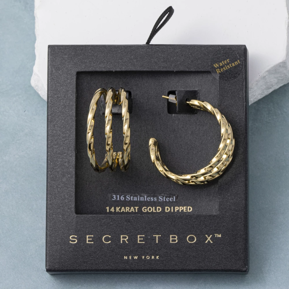 14K Gold Dipped Twisted Triple Hoop Earrings