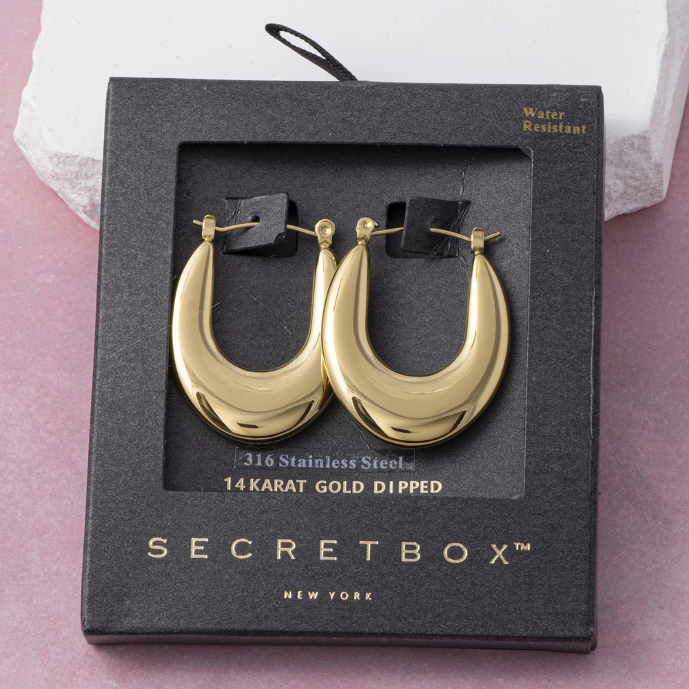 14K Gold Dipped Puffy Oval Hoop Earrings