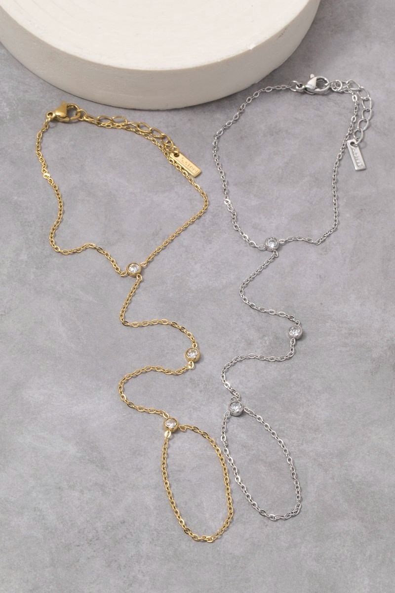 Cz Bezel Station Hand Chain Finger Ring Bracelet