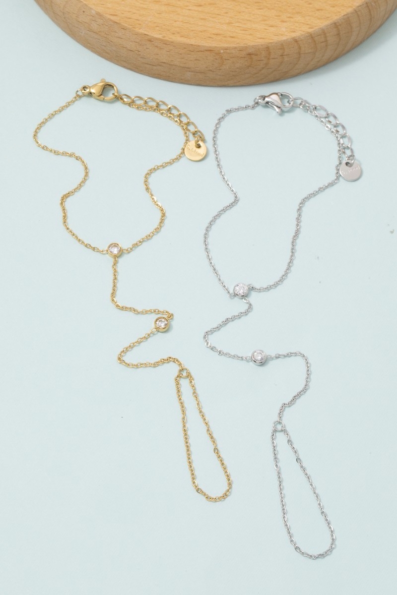 Dainty Cz Bezel Hand Chain Finger Ring Bracelet