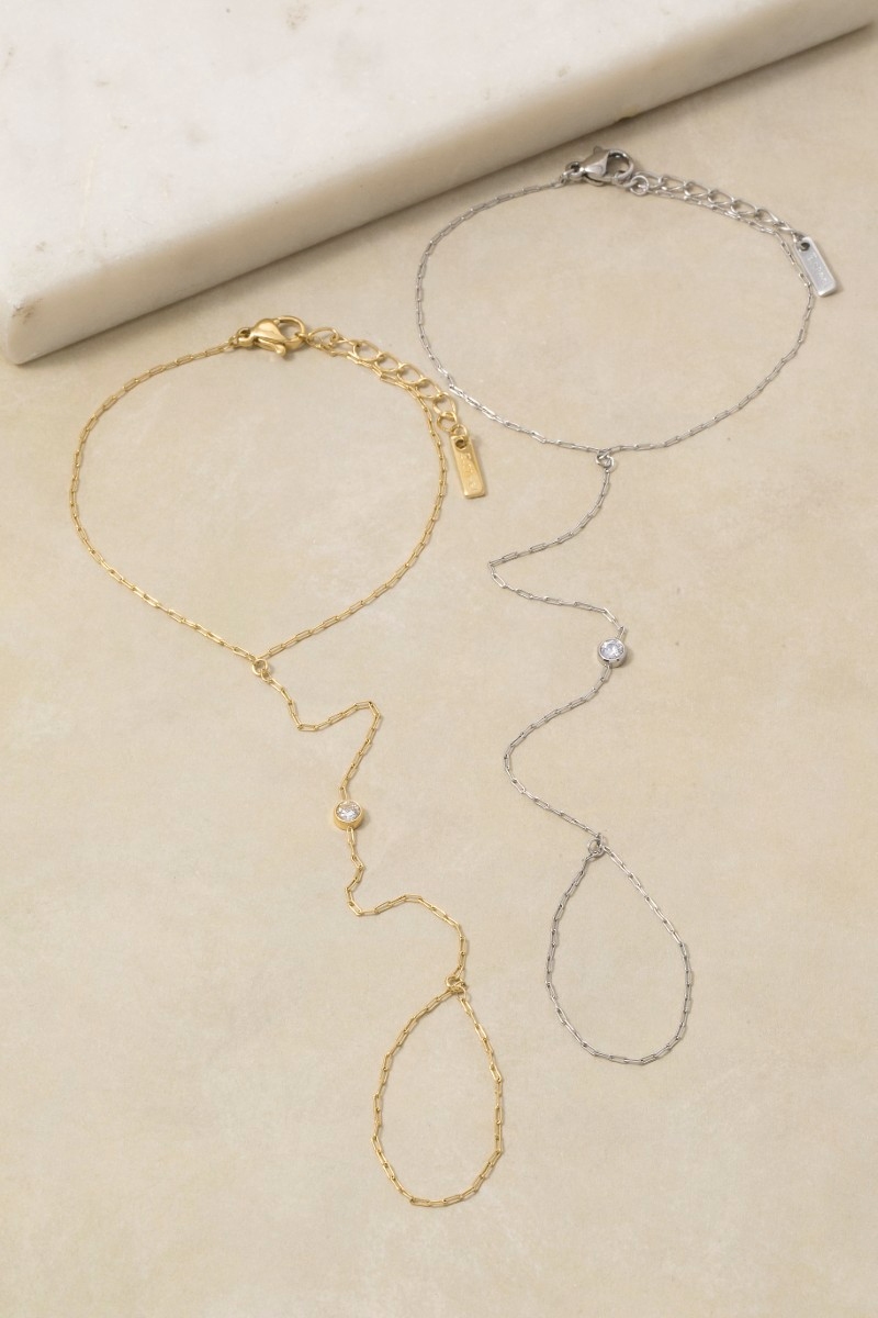 Paperclip Chain Hand Chain Finger Ring Bracelet