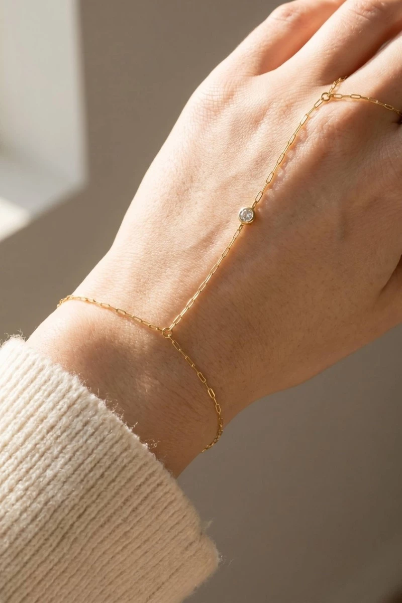 Paperclip Chain Hand Chain Finger Ring Bracelet