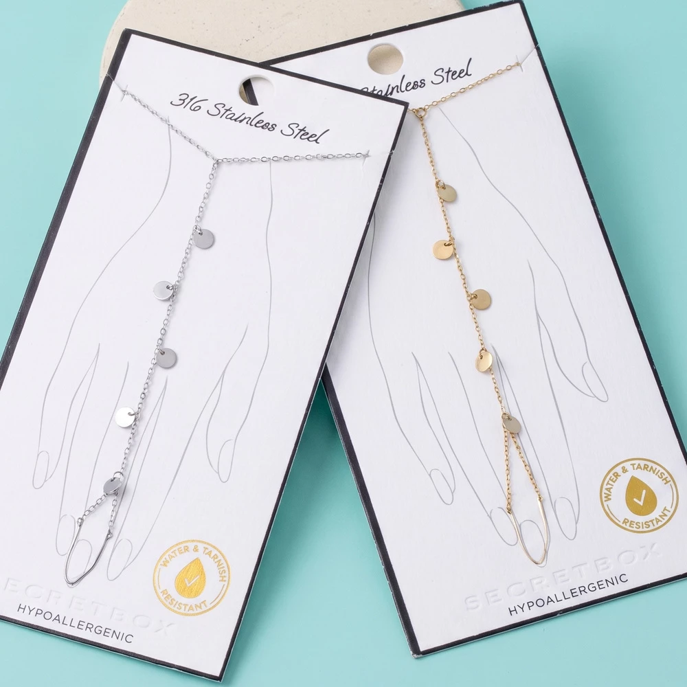 Stainless Steel Dangling Disc Hand Chain Bracelet
