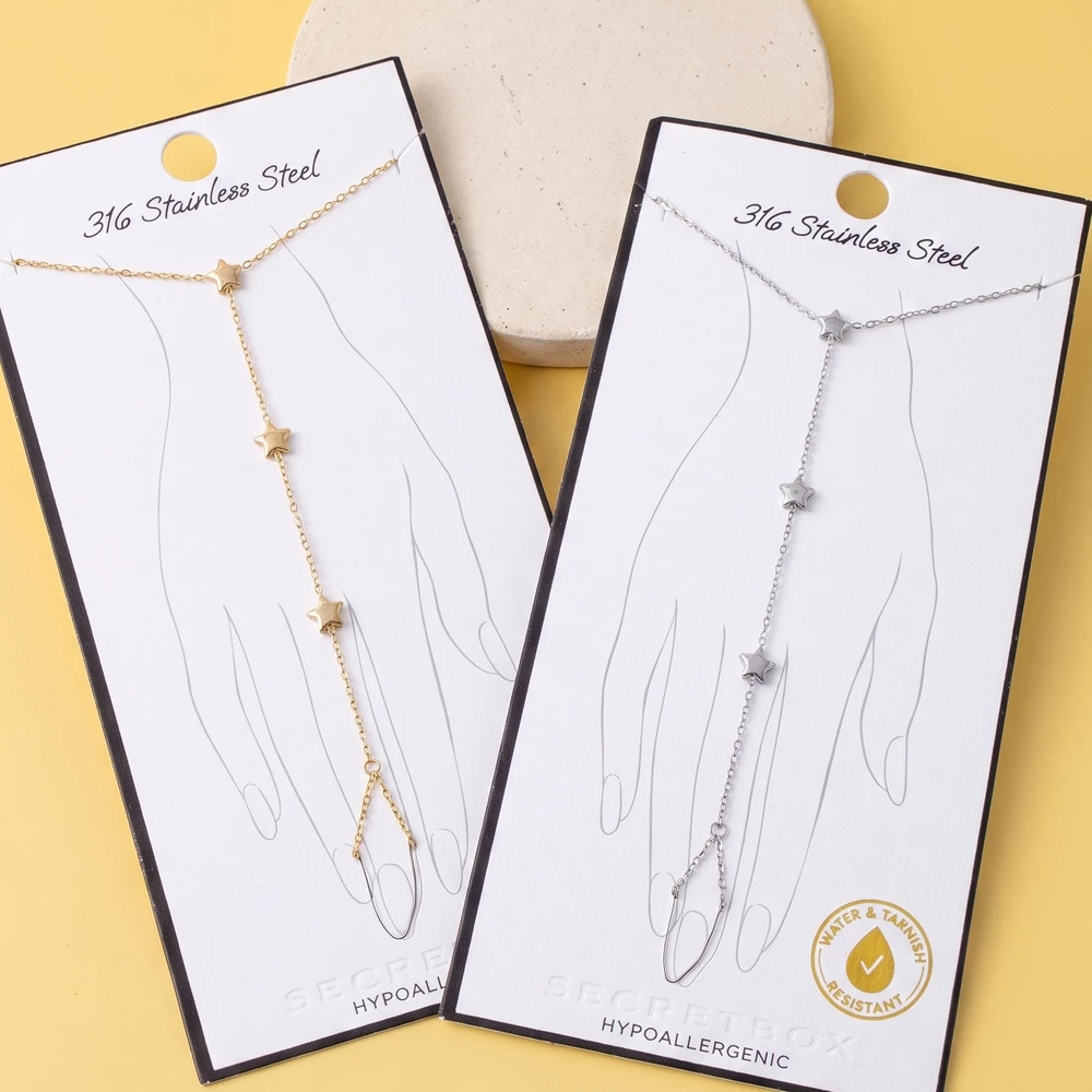 Stainless Steel Puffy Star Hand Chain Bracelet