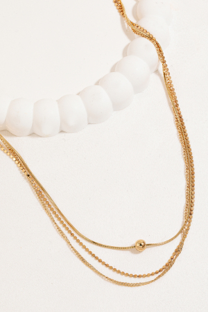 Metallic Beads Layered Chains Necklace