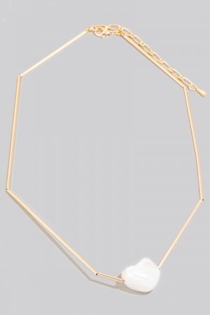 Pearl Pendant Long Metallic Tube Bead Necklace