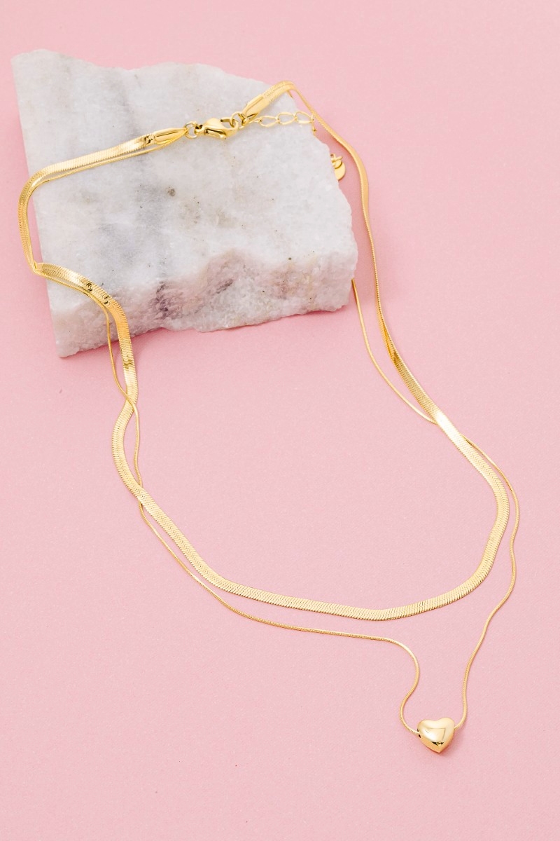 Stainless Steel Layered Heart Pendant Necklace