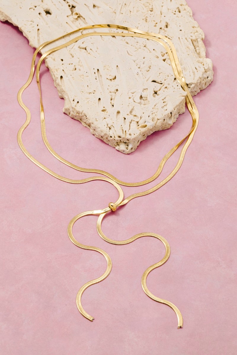 Secret Box Stainless Steel Layered Herringbone Chain Necklace