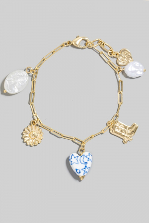 Pearl And Heart Locket Charms Chain Bracelet