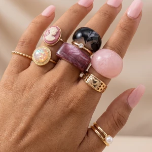 Ten Piece Cameo And Chunky Dome Stacking Ring Set