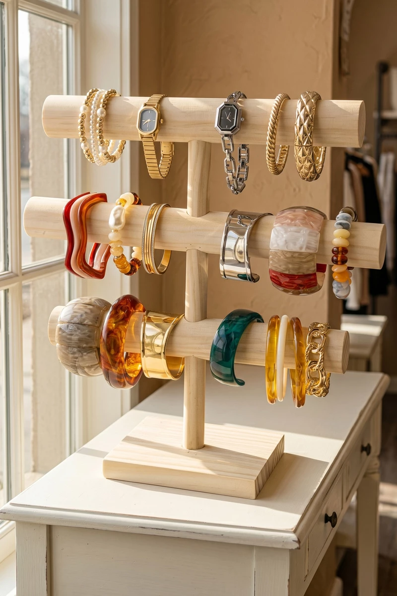 Three Tier Wooden Bracelet Display Stand