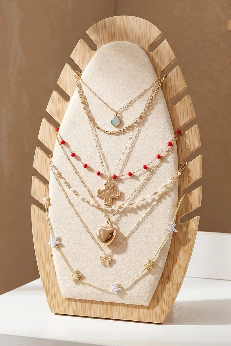 Notched Bamboo Necklace Display Easel