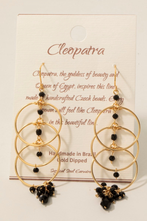 Black Rhinestones And Hoops Chain Dangle Earrings