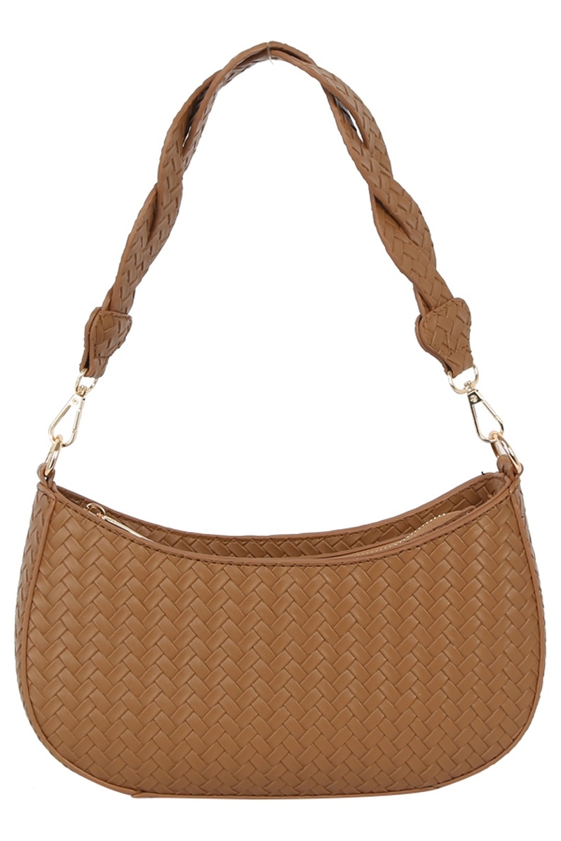 Twisted Handle Woven Shoulder Bag