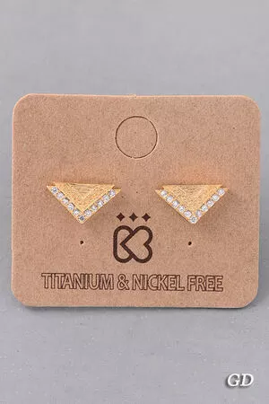 Rhinestone Trim Triangle Stud Earrings