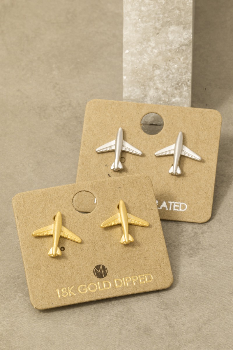 Gold Dipped Airplane Stud Earrings